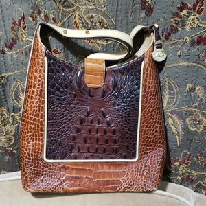 Authentic Brahmin Handbag- Three Rich shades Neutral Brown Leather, Rigid Side